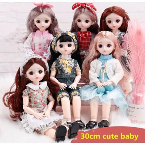 New 30cm mini doll 23 movable joints girl baby 3D big eyes beautiful DIY toy doll and clothes dress up fashion doll