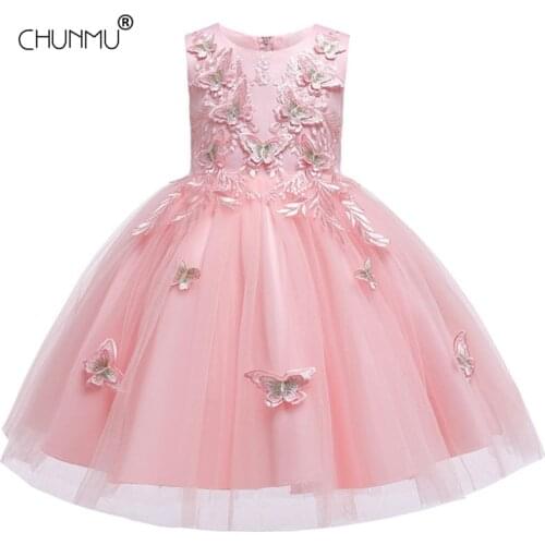 Flower Party Girls Dresses Elegant Birthday Kids Dresses For Girls Clothes Formal Children Princess Wedding Dress Costume