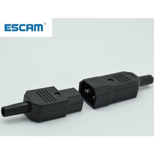ESCAM IEC Straight Cable Plug Connector 10A 250V Black female&male Plug Rewirable Power Connector 3 pin AC Socket
