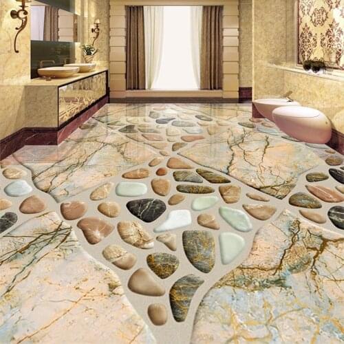 Custom Self-Adhesive Waterproof Floor Mural Wallpaper Modern Stereo Cobblestone 3D Floor Painting Mural Bathroom Hotel Stickers