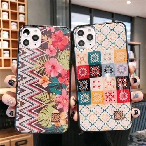 Luxury colored Rhombus geometry phone cases For iphone 12 11 Pro XS MAX X XR 7 8 6 plus soft silicone Glitter flower cover coque