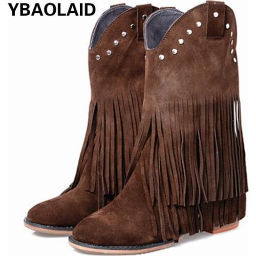 Street Frosted Leather Thick Heel High Heel Short Boots Casual Round Head Rivet Fashion Tassel Stitching Mid-tube Womens Boots