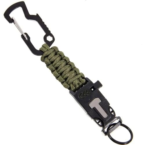 Outdoor Umbrella Rope Corkscrew SOS Whistle Keychain Tactical Survival Tool Carabiner Hook Cord Backpack Buckle Climb Keychain