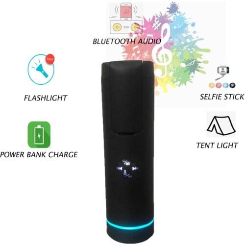 All-in-one Water Resistant Bluetooth 5.0 Wireless Speaker with 6 Changing Light Colors|20 Inch Selfie Stick|5200mAh Power Bank