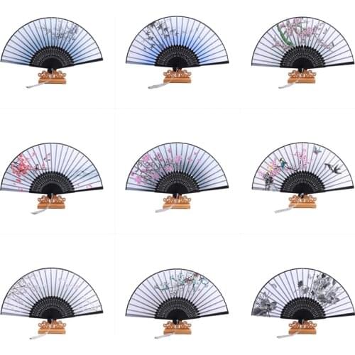 Pocket Hand Folding Fan Chinese Style Silk Fan Vintage Wedding Party Dance Accessories Home Decoration Ornaments Crafts