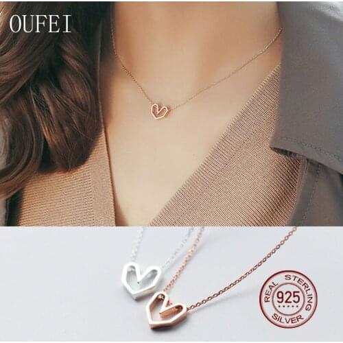 Hollow Heart Chain 925 Sterling Silver Rose Gold Women Necklace Pendant Simplicity Charm Fine Jewelry Aaccessories Girl Gift