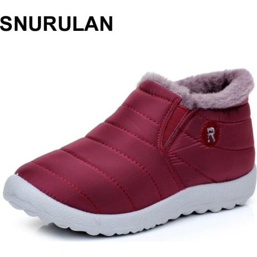 SNURULANWomen Boots Winterwarm down snowboots for women ankle Boots waterproof fashion Fur antiskid outdoor flat boots shoesE076