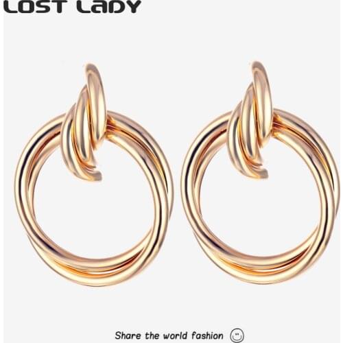 Lost Lady New Trendy Multiple Geometric Round Drop Earrings For Women Statement Woman Earring Party Jewelry Gift Wholesale