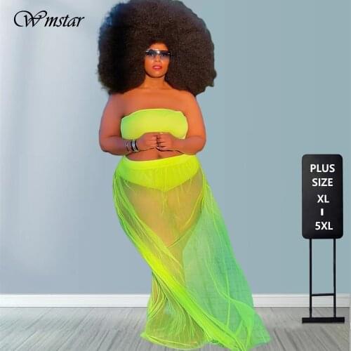 Plus Size Two Piece Set Women Wholesale Summer Clothes Sexy Crop Top Maxi Skirt Beatch Mesh Club Birthday Outfits Dropshipping