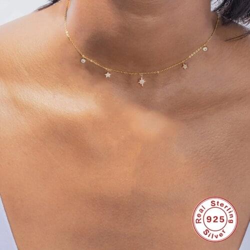 AIDE 925 Sterling Silver Star Pendant Chain Choker Necklace for Women Exquisite INS Stars Clavicle Necklaces Jewelry collares