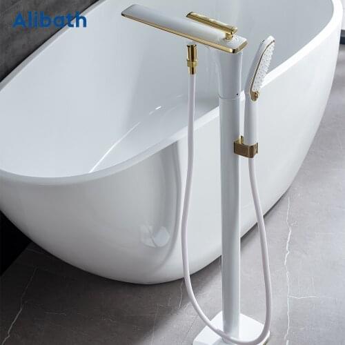Gold Brass Floor Stand Bath Faucets Bathtub Hot Cold Water Mixer Flooring Faucet Black / Chrome/White Finished