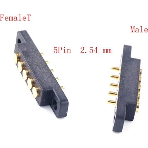 1pcs Spring Loaded Connector Pogo Pin 5 Pin 2.54 MM Pitch Through Holes PCB Vertical With Flange Panel Mount Single Row Strip