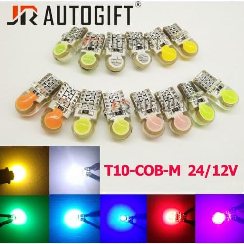 10Pcs Auto 24V 12V T10 Led White 194 W5W LED 168 COB Silica Red Blue Green Yellow Pink Turn Side License Plate Light Lamp Bulb