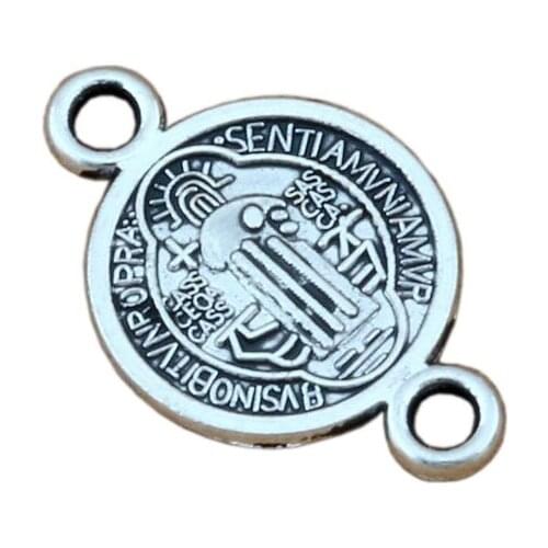 100pcs Zinc alloy metal Saint Benedict Medal Cross 1.5mm Hole Connectors Fit Hand-woven bracelets Jewelry DIY 11.8x28.5mm