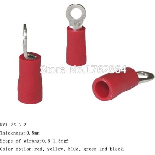 100PCS/LOT Brass cold pressure insulated terminal terminal wiring O redonda con aislamiento terminal RV1.25-3.2/3.7 5/4/5/6/8/10