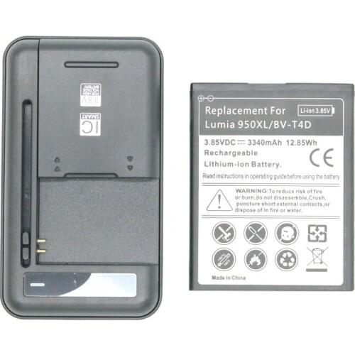 1x 3340mAh BV-T4D / BVT4D Replacement Battery + Universal Wall Charger For Microsoft Nokia Lumia 950 XL 940 XL RM-1118 RM-1116