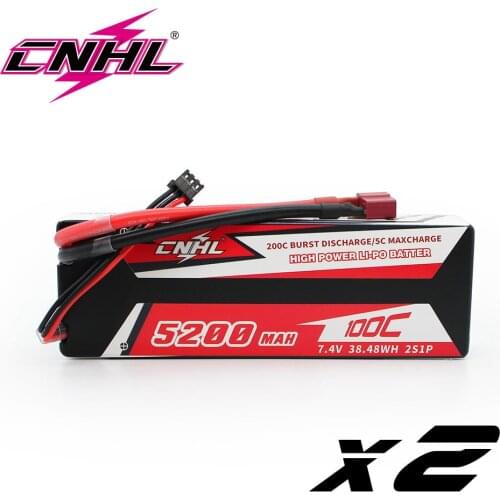 2PCS CNHL 2S 5200mAh 7.4V Lipo Battery 100C Hard Case With T Deans For RC Car Boat Helicopter Evader BX Truck Truggy Traxxas