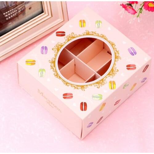 20Pcs Macarons Box with Transparent Window Dessert Macarons Pastry Packaging Boxes Event Party Supplies Dec Pink