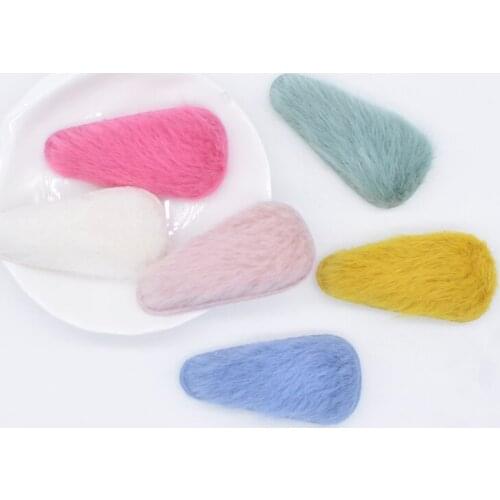 24Pcs 50*25mm Soft Plush Mink Hair Drop Clip Applique for Clothes Hat Sewing Patches DIY Baby Hair Clips Decor Accessories N02