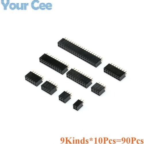 9*10 pcs Double Row Pin Female Header Socket 2.54mm Pitch 2*2p 3p 4p 5p 6p 8p 10p 12p 20p Pin Connector kit