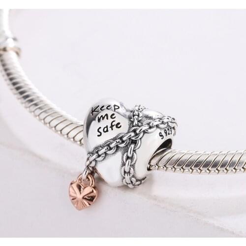 925 Sterling Silver Rose Gold Heart-Shaped Chain Entwined In A Big Heart DIY Jewelry Making Charm Bracelet For Pandora