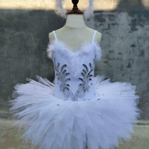 White Professional Ballet Tutus Feather Girls Child Swan Lake Ballet Dress Dance Clothes Pancake Ballerina Figure Skating Dress