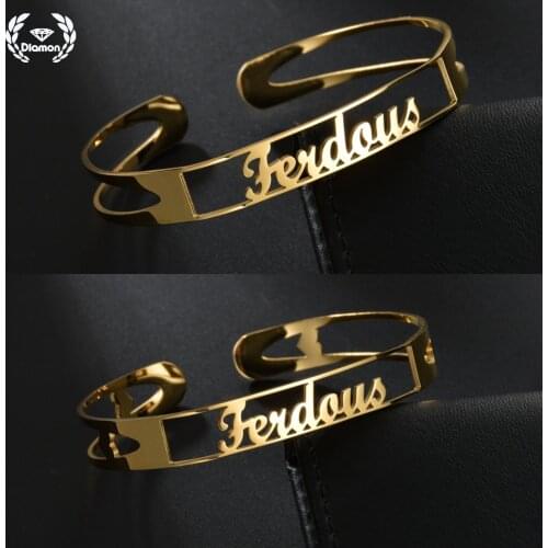 Diamon Personalized Stainless Steel bracelet for women Open Custom Name Bangle for Men Heart Couple gold bracelet Jewelry Gift