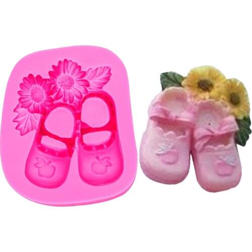 Baby Flower shoes 3D Reverse sugar molding Food Grade silicone mould polymer clay molds chocolate cake decoration tools FT-1153