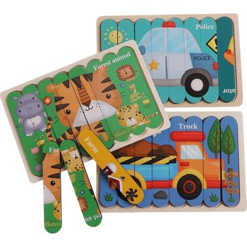 Kids Brain Wooden Double-sided 3D Puzzle Strip Puzzle Stacking Montessori Toy