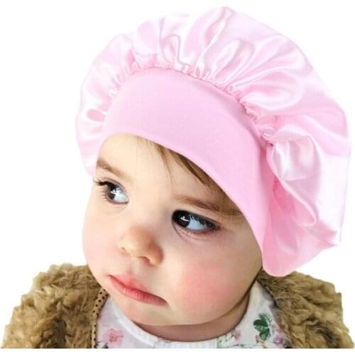Baby Sleeping Hat Hair Cap Silky Satin Solid Wide-brimmed Girl Night Sleep Care Bonnet Nightcap For Children Unisex Hair Jewelry
