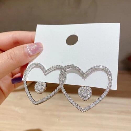 Exknl Crystal Stud Earrings for Women Weddings Girls Sweet Heart Love Korean Rhinestone Earrings Party Fashion Jewelry 2021