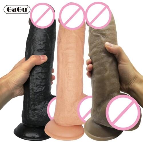 GaGu Sexy Huge Dildo Female Masturbator Super Realistic Penis Dildo isn't Double-layer Silicone Suction Cup Dildos For Women
