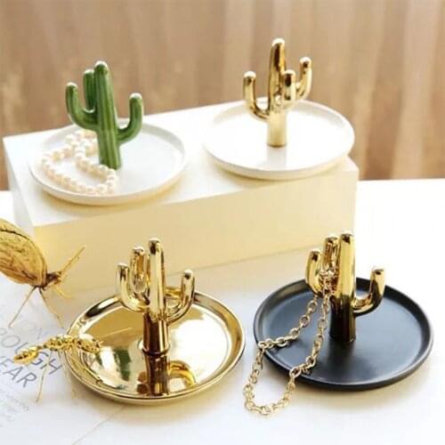 Nordic Foreign Trade Golden Cactus Ceramic Jewelry Plate Export Ring Necklace Jewelry Tray Storage Creative Ornaments