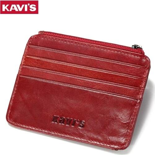 KAVIS Brand Genuine Leather Card Holder Capacity Zipper Female Fashion Men Women ID Card Wallets With Coin Purse Slim and Mini