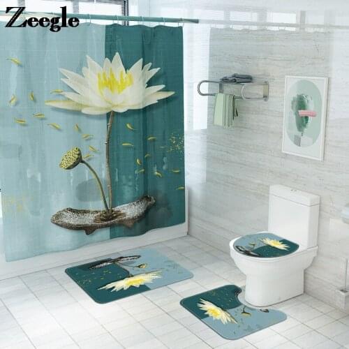 Floral Bath Mat and Shower Curtain Set Microfiber Bathroom Mat Set Absorbent Toilet Floor Carpet Bath Foot Mat