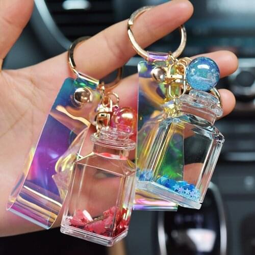 Creative Acrylic Liquid Floating Valentine Fruit Flower Key Chain For Lover Gift Cute Quicksand Sequins Keychain Key Bag Pendant