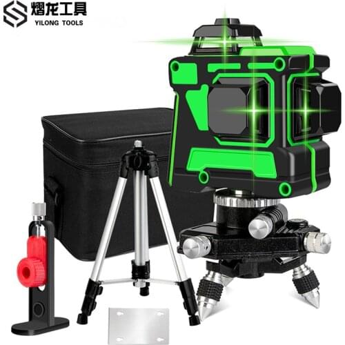 YL laser level 12 lines 3D super laser automatic leveling 360 degree cross and vertical green laser