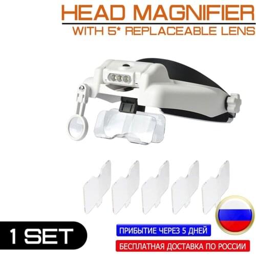 Magnifier Multi-functional Headband Loupe With 5 Replaceable Lenses Led Head Mounted Magnifying Glass Watchmaker Repair Tool