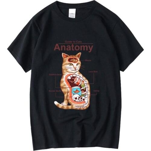 XIN YI Mens High Quality 100% cotton Funny Anatomy cat print t shirt loose o-neck men tshirt short sleeve t-shirt male tee tops