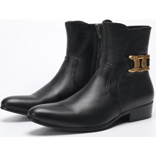 High Ankle Shoes For Men Real Leather Mens Boots Casual Gold Metal Buckle Men Shoes With Zipper New Arrival Work Shoes Safety