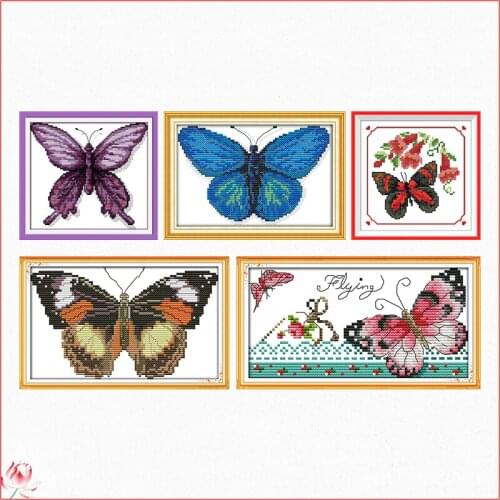Joy Sunday Butterfly Series Cross Stitch Kits Ecological Cotton Stamped Printed 14CT 11CT DIY Easy To Use Home Decoration Craft