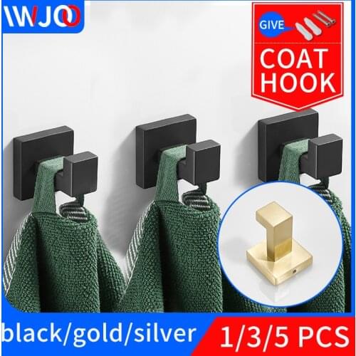 Bathroom robe hooks set square toilet wall mount stainless steel black room bedroom clothes coat hook wall rack
