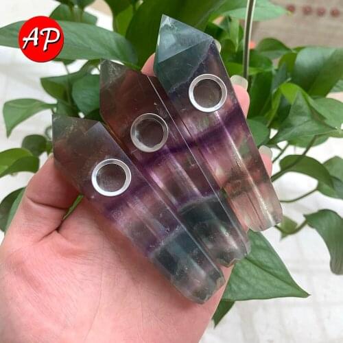 Natural Colorful Fluorite Quartz Crystal Tube Wand Healing Crystal Point Smoking Pipe tube Home Decor Decoration Crafts