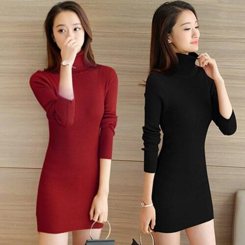 Bodycon Dress Tight-fitting Dress Womens Sexy Slim Stretch Bag Hip Mid-length Knit Sweater Dresses Korean Version Autumn Winter