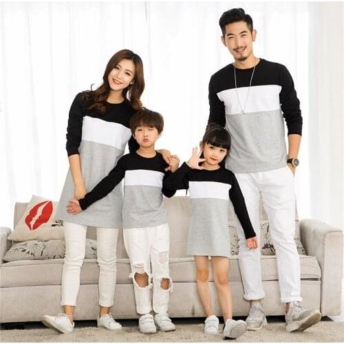 Couples Matching Outfits Clothes for Wedding Casual Family Clothes Striped Long T-shirt for Mum Daughter Cotton Dad Son Top New