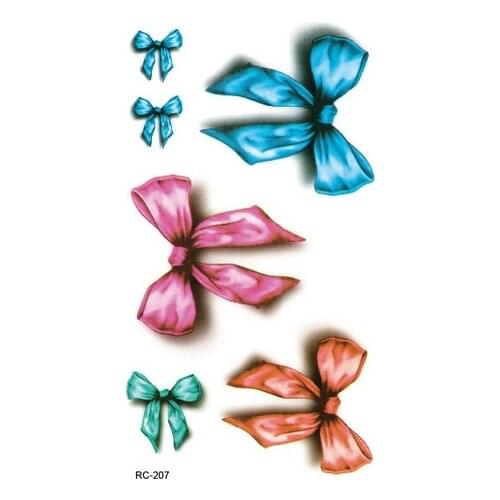 Rocooart RC207-209 Colorful Bow Temporary Tattoo Sticker Pink Bowknot Water Transfer Fake Tattoo Blue Taty Red Tatuagem For Lady