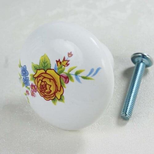 38mm fashion rustico pastorale ceramic modern furniture knobs yellow flower porcelain drawer cabinet dresser knobs pulls handle