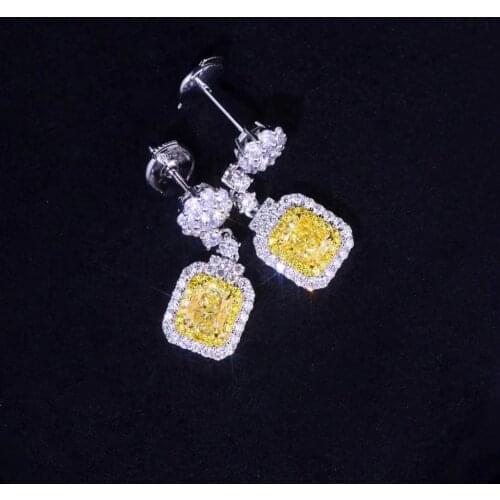 QTT Silver Earrings for Women 925 Sterling Silver Sparkling Yellow Zircon Crystal Pendant Long Earrings Dangle Fine Jewelry