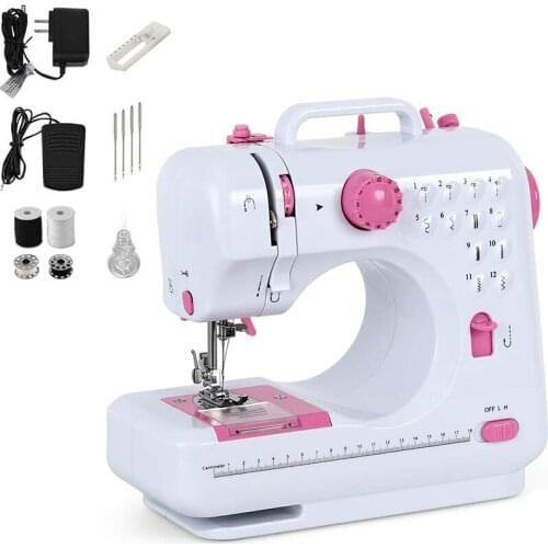12 Stitches Sewing Machine Household Electric Household Sewing Handheld Tool Double Thread Speed Crafting Mending with LED