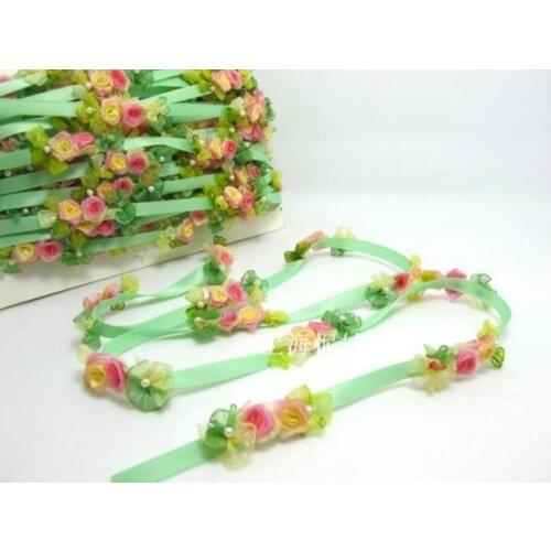 Navy Flower Rococo Ribbon Trim|Decorative Floral Satin Ribbon|Scrapbook Materials|Clothing|Decor|Craft Supplies